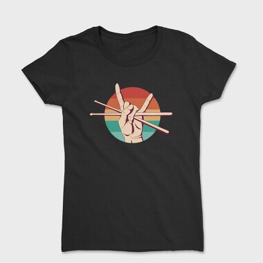 Hand Holding Drum Sticks Drummer Retro Sunset, Tricou Femei